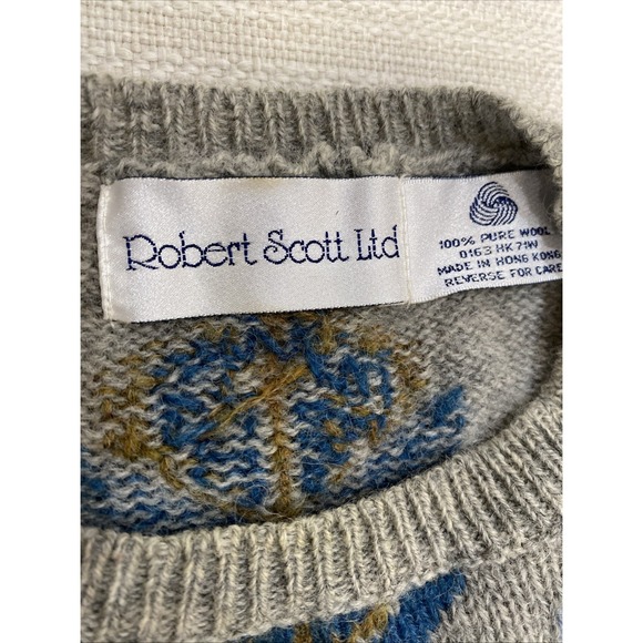 VTG Robert Scott Ltd Women's M Grey Sweater geometric flower Crew Neck - Picture 3 of 8
